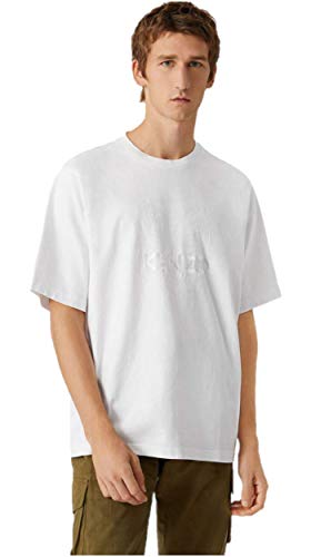 Kenzo Camiseta Tiger Flock Loose para Hombre, Bordado de Tigre Blanco, 100% algodón (Corte Recto, tamaño Grande) (XL)