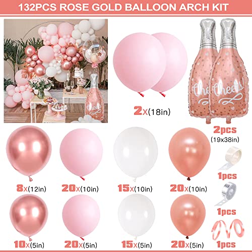 Kit Arco Globo Oro Rosa, 132 Piezas Kit Arco Guirnalda Globos Oro Rosa Cromado Rosa Dorado Rosa Blanco para Baby Shower, Niñas Mujer Cumpleaños, Bodas, Aniversario, Bohoo, Decoraciones Fiestas