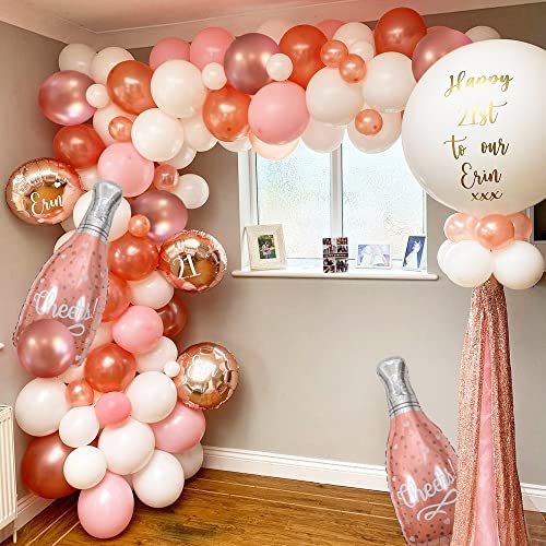 Kit Arco Globo Oro Rosa, 132 Piezas Kit Arco Guirnalda Globos Oro Rosa Cromado Rosa Dorado Rosa Blanco para Baby Shower, Niñas Mujer Cumpleaños, Bodas, Aniversario, Bohoo, Decoraciones Fiestas