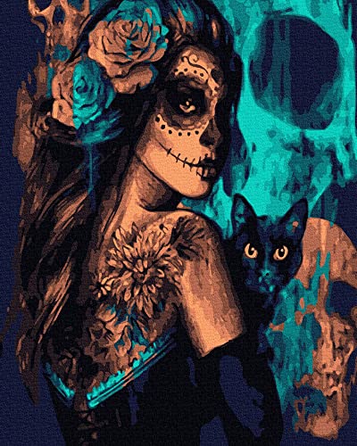 Komking Pintura por números para adultos, kit de pintura por números en lienzo, gato mágico 40,6 x 50,8 cm