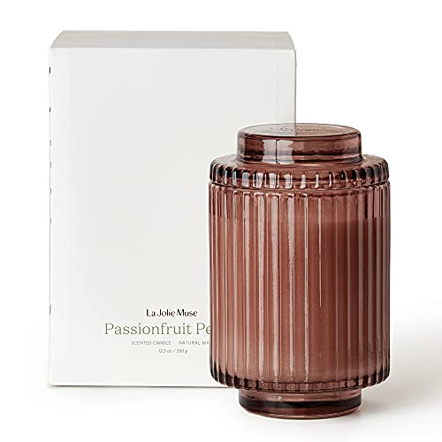 LA JOLIE MUSE Vela Aromática de Maracuyá y Peonia, Cera Natural, 80 Horas de Combustión Prolongada, Envase de Vidrio para Regalo y Decoración del Hogar, 350g