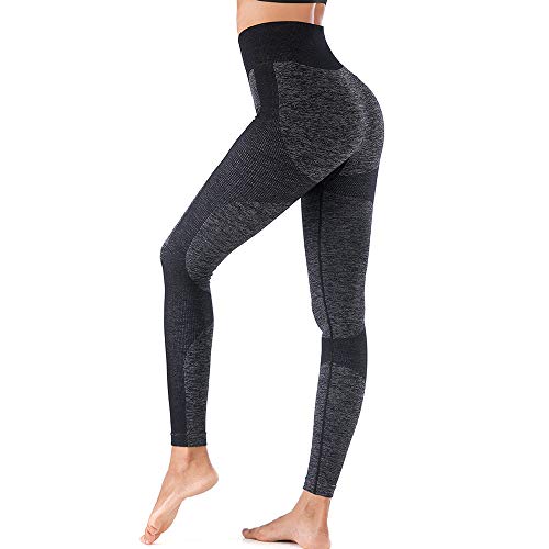 Leggings Deportivo para Mujer Leggings Apretado Leggings de Cadera Pantalón Largo Media Cintura Nalgas Respingadas para Yoga Gimnasio Fitness (M, Negro)