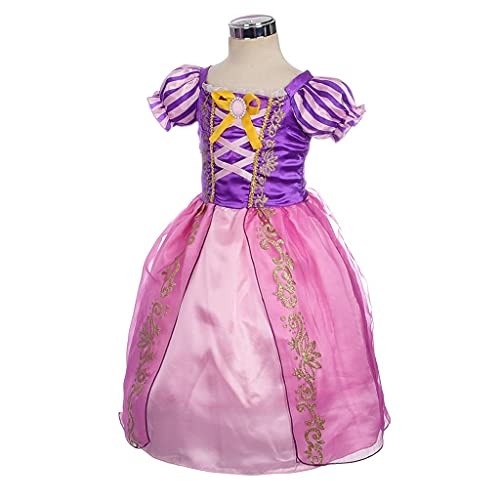 Lito Angels Disfraz de Princesa Rapunzel Vestido con Peluca Trenza para Niña, Talla 7 años, Morada