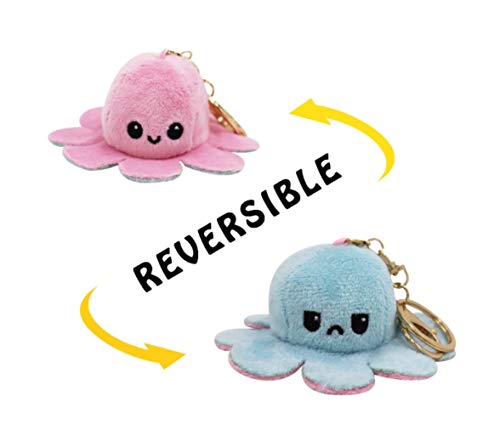 Llavero con diseño de pulpo reversible, de aprox. 10 cm, diseño de calamar, doble cara, regalo de Smile, niños, niñas, jóvenes, rebabas, color rosa y azul
