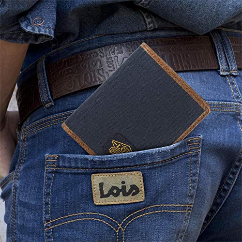 Lois - Cartera para Hombre Joven Pequeña de Marca LOIS con Monedero, Billetera y Tarjetero. Muchos Compartimentos. Billetera para Hombre. Protección Antiescaneo de Tarjetas RFID. 203818, Color Marino
