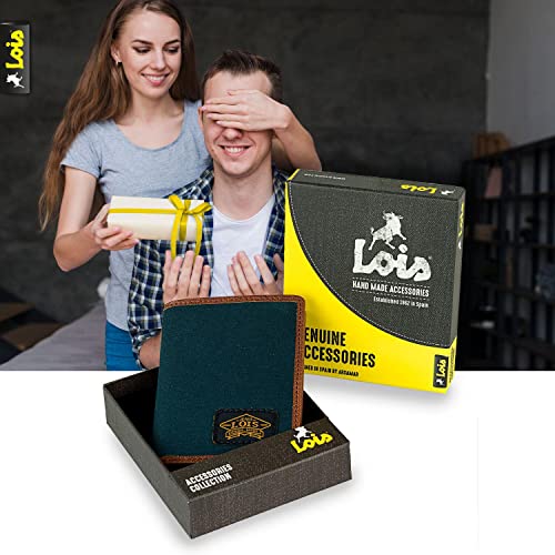 Lois - Cartera para Hombre Joven Pequeña de Marca LOIS con Monedero, Billetera y Tarjetero. Muchos Compartimentos. Billetera para Hombre. Protección Antiescaneo de Tarjetas RFID. 203818, Color Marino