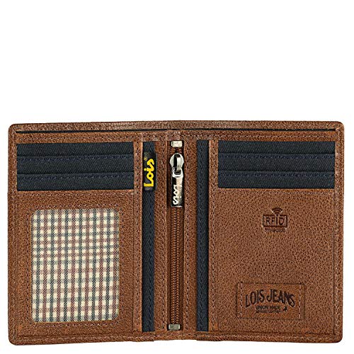 Lois - Cartera para Hombre Joven Pequeña de Marca LOIS con Monedero, Billetera y Tarjetero. Muchos Compartimentos. Billetera para Hombre. Protección Antiescaneo de Tarjetas RFID. 203818, Color Marino