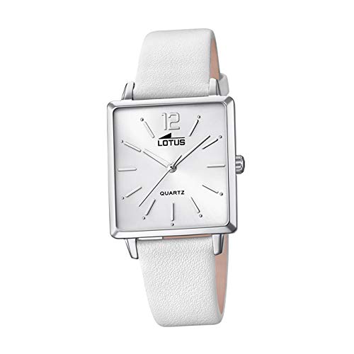 LOTUS Reloj Modelo 18712/1 de la colección Trendy, Caja de 29,00/27,00 mm Plata con Correa de Piel Blanco para señora