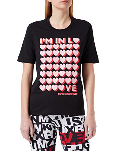 Love Moschino t-Shirt with I'm IN Love Print Camiseta, Negro, 44 para Mujer