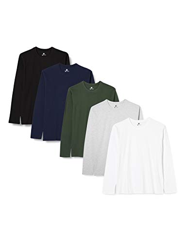 Lower East LE133 Camiseta de manga larga para Hombre, Blanco/Negro/Gris/Azul/Verde (Paquete de 5), XL