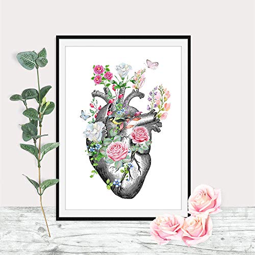 LTXMZ AnatóMico óRgano Vintage Poster Humano AnatomíA Imprimir Pintura Cerebro CorazóN PulmóN AnatomíA Poster Flor Pared Arte Cuadro MéDico Decoracion 30x42cmx3 No Marco