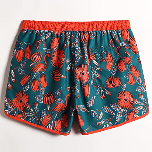 MaaMgic Bañador Hombre de Natación Secado Rápido Interior de Malla Pantalones Cortos d'Aire Vintage 80s 90s,Flores Naranja y Azul,M