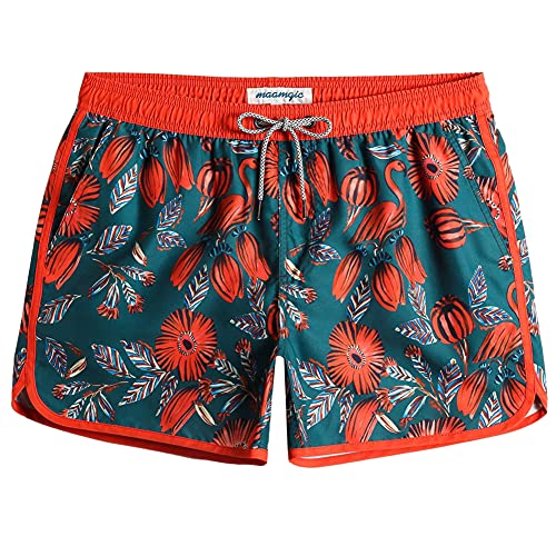 MaaMgic Bañador Hombre de Natación Secado Rápido Interior de Malla Pantalones Cortos d'Aire Vintage 80s 90s,Flores Naranja y Azul,M
