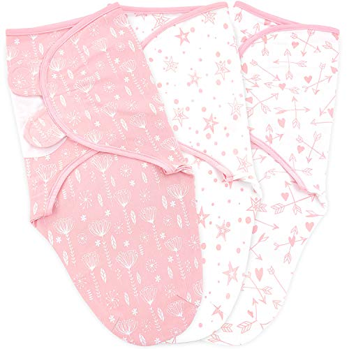 Mantas para bebé recién Nacidos para niños y niñas | 0-3 Meses | Juego de 3 pañales Ajustables para bebé con Correas de Cierre, Gris/Blanco, S/M