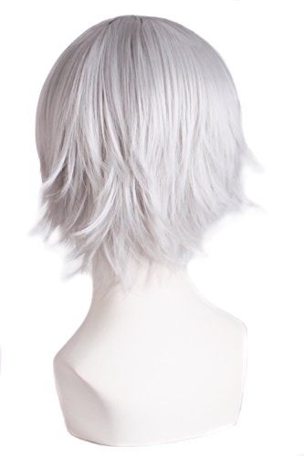MapofBeauty 30cm/ 12 pulgada medio lacio hombre lacio Pelucas (plata gris)