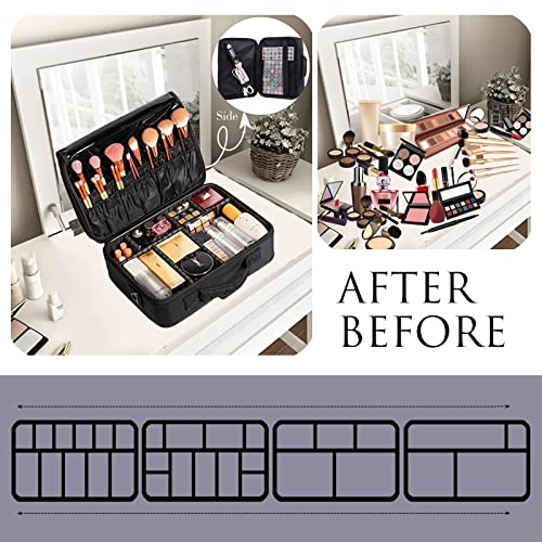 Maquillaje Mujer Viaje Paraca Neceser: Bolsa Organizador Bolso Grande Estuche Bolsos Maletin Kit - Bolsas Playa Maleta Profesional Completo Tela Maletas - Cosmetica Estuches Set Caja Avion | Negro