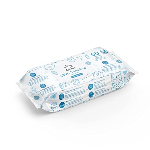 Marca Amazon - Mama Bear Ultra Sensitive - Toallitas humedas para bebé - Paquete de 12 (720 toallitas -100% tejido biodegradable)