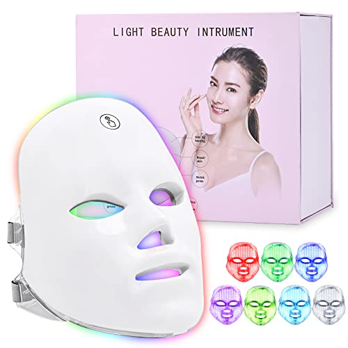 Máscara de Terapia de Luz, 7 Colores LED de Belleza Facial Fotón Rejuvenecimiento de La Piel Fototerapia Tratamiento de La Piel Facial Cuidado Facial Antienvejecimiento Antiarrugas Máscara de Ajuste