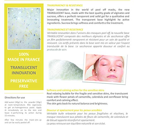 Mascarilla Facial Hidratante de Alginato en Polvo, Elimina Espinillas y Puntos Negros. Mascarilla Vegana, Sin Aclarado, Exfoliante 200 g (Máscara Piel reactiva de Flores translúcida)