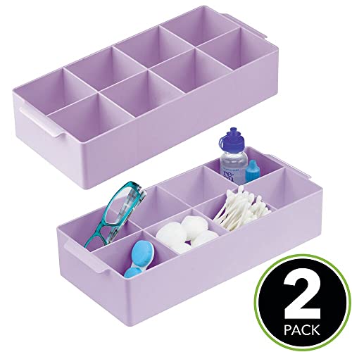 mDesign Juego de 2 cajas organizadoras con 8 compartimentos – Compacto organizador de baño con asas de plástico sin BPA – Práctica caja con divisiones para maquillaje, cosméticos y demás – lila claro