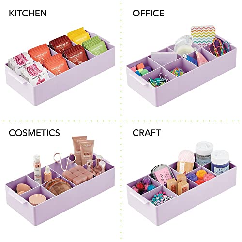 mDesign Juego de 2 cajas organizadoras con 8 compartimentos – Compacto organizador de baño con asas de plástico sin BPA – Práctica caja con divisiones para maquillaje, cosméticos y demás – lila claro