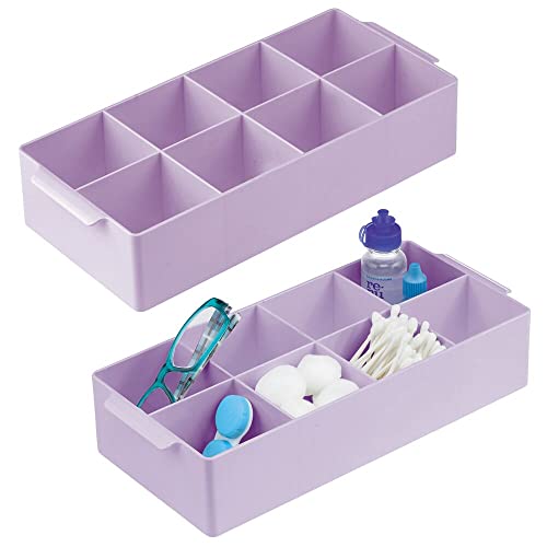 mDesign Juego de 2 cajas organizadoras con 8 compartimentos – Compacto organizador de baño con asas de plástico sin BPA – Práctica caja con divisiones para maquillaje, cosméticos y demás – lila claro