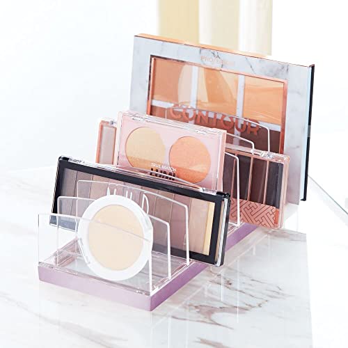 mDesign Organizador de Maquillaje de plástico – Clasificador con 9 Compartimentos para organizar Maquillaje – Bandeja organizadora para Lavabo, tocador o Armario – Transparente/Lila Claro