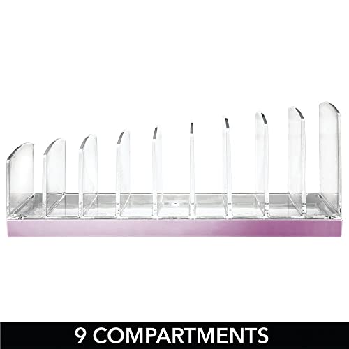 mDesign Organizador de Maquillaje de plástico – Clasificador con 9 Compartimentos para organizar Maquillaje – Bandeja organizadora para Lavabo, tocador o Armario – Transparente/Lila Claro