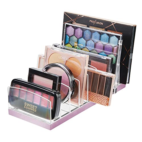mDesign Organizador de Maquillaje de plástico – Clasificador con 9 Compartimentos para organizar Maquillaje – Bandeja organizadora para Lavabo, tocador o Armario – Transparente/Lila Claro