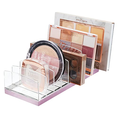 mDesign Organizador de Maquillaje de plástico – Clasificador con 9 Compartimentos para organizar Maquillaje – Bandeja organizadora para Lavabo, tocador o Armario – Transparente/Lila Claro