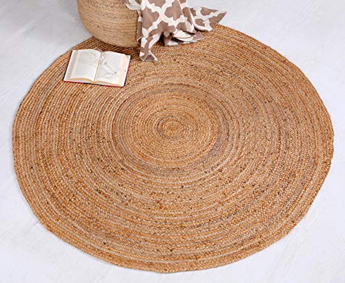 Medio 90 cm), diseño redondo, color beige alfombra trenzado yute natural