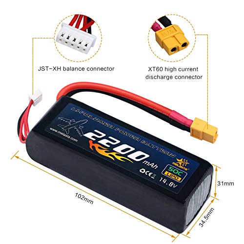 melasta 4S 14.8V LiPo batería 2200mAh 50C RC Lipo batería con XT60 Enchufe para RC avión helicóptero Quadcopter vehículo Barco