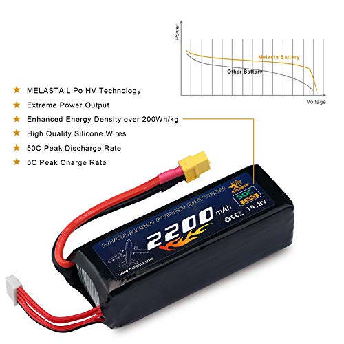 melasta 4S 14.8V LiPo batería 2200mAh 50C RC Lipo batería con XT60 Enchufe para RC avión helicóptero Quadcopter vehículo Barco