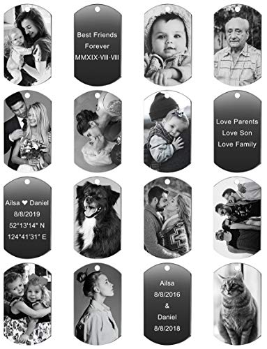 MeMeDIY Llavero Personalizado con Placa de identificación Grabado Nombres/Fecha/Texto/Imagen en Blanco y Negro Llavero de Acero Inoxidable para Hombres Mujeres Parejas