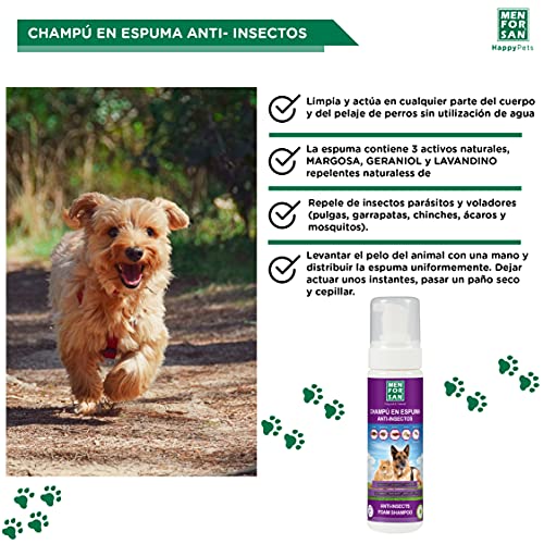 Menforsan Champú en espuma anti-insectos para perros y gatos 200ml con Margosa, Geraniol y Lavandino