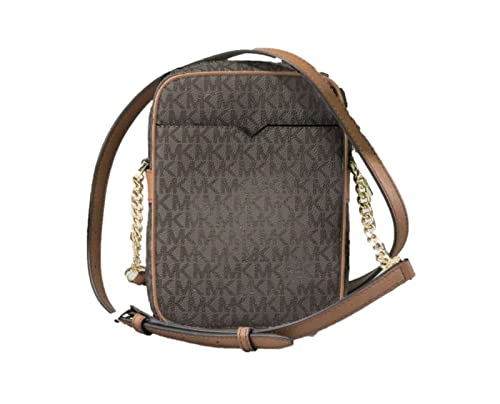 Michael Kors Jet Set Travel Signature PVC Medium Logo Chain Crossbody Flight Bag (Brown)