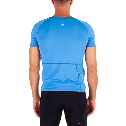 MICO Camiseta TÉCNICA de Cuello Redondo y Manga Corta, Tejido Italiano 360° Glow Ritmo by Brugnoli®, Fresca y Suave, Tecnologia Sin Costura para Hombres (S, Azul Santorini)