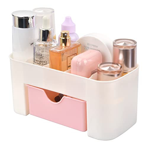 Mikihat Organizador de Maquillaje, Organizador para cosméticos, Caja de Almacenamiento de cosméticos con cajón, Soporte de Vitrina de mostrador de Maquillaje para joyería, Perfume, cosmético (Rosa)