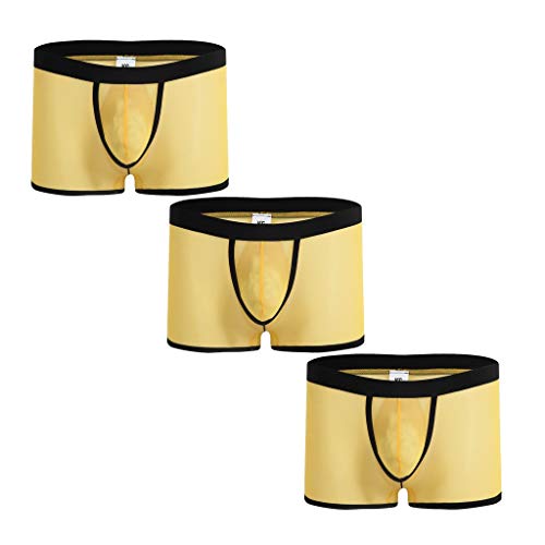 minjiSF Calzoncillos para hombre, sexy, parte fina, suaves, transpirables, transparentes, de malla, ropa interior práctica, paquete de 3 amarillo 150 cm(7-8Años)