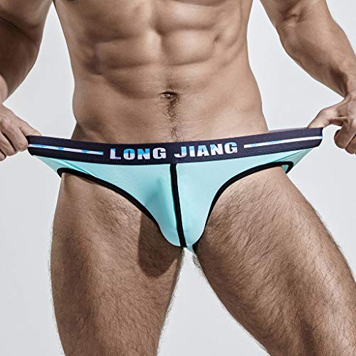 minjiSF Slip para hombre, ropa interior sexy, monocolor, elástico, cintura baja, cómodo, suave, antideslizante, estilo vintage verde L