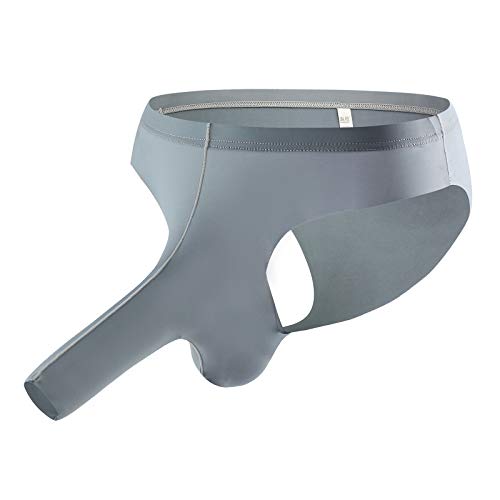 minjiSF Slips para hombre, tanga de un solo color, seda de hielo, transpirable, cómodo, con borde de elefante en U convexo, ropa interior sexy gris XXL