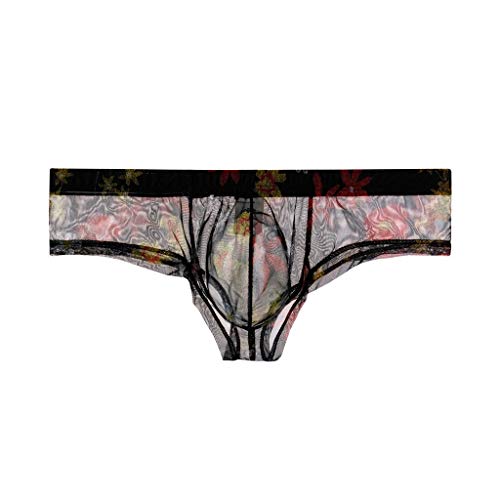minjiSF Tanga para hombre, ropa interior sexy, estampado de labios, cintura baja, bolsa grande, transparente, hilo ultra fino, calzoncillos cómodos, Negro , S