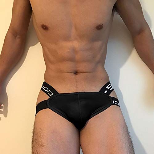 minjiSF Tanga para hombre sexy de cintura baja, monocolor, elástico, convexo de algodón puro, transpirable, tanga Negro XXL