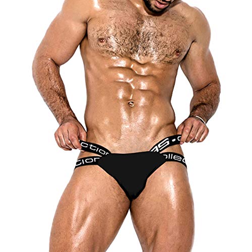 minjiSF Tanga para hombre sexy de cintura baja, monocolor, elástico, convexo de algodón puro, transpirable, tanga Negro XXL