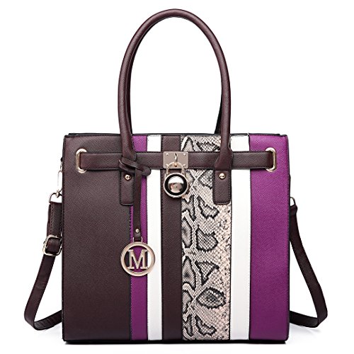 Miss Lulu Bolso Bandolera Maletín Mujer Cuero Sintético Compradores Bolso de Mano Bolso de Hombro 34 X 33 X 11 (Marrón)