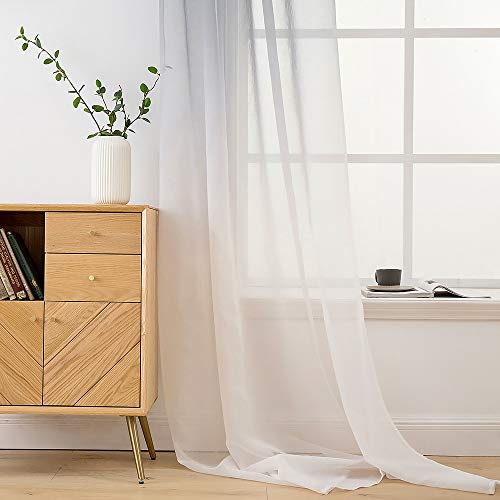 MIULEE 2 Unidades Cortinas Translúcida Visillo Suave Poliéster para Ventanas Balcon Color Gasa Moderna con 8 Anillas para Habitación Dormitorio Balcon Salón 140x260cm Degradado Gris