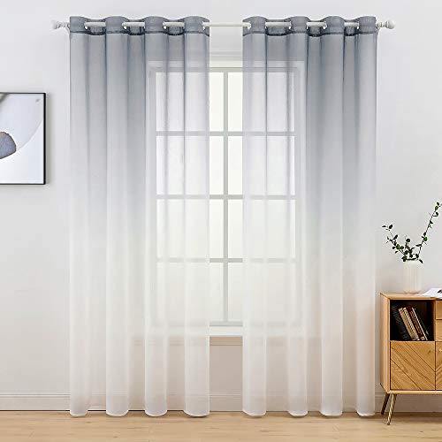 MIULEE 2 Unidades Cortinas Translúcida Visillo Suave Poliéster para Ventanas Balcon Color Gasa Moderna con 8 Anillas para Habitación Dormitorio Balcon Salón 140x260cm Degradado Gris