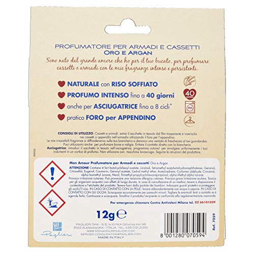 Mon Amour - Ambientador para armarios y cajones, Oro argán, Perfume Extra - 1 bolsita x 20g