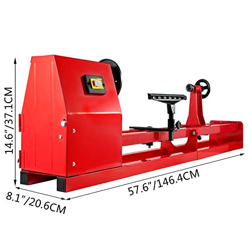 Mophorn Torno para Madera 400 W Torno de Madera Profesional 220V 50Hz Torno para Madera con Variador de Velocidad Color Rojo con Llaves y Cinceles