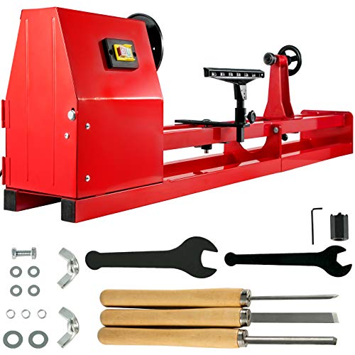 Mophorn Torno para Madera 400 W Torno de Madera Profesional 220V 50Hz Torno para Madera con Variador de Velocidad Color Rojo con Llaves y Cinceles